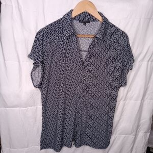 Adrianna Papell Blue and White Button Down Top